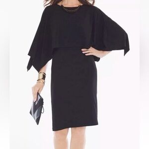 Chico's Dress Womens Petite 0 Black Capelet Overlay Sheath Cocktail Stretch